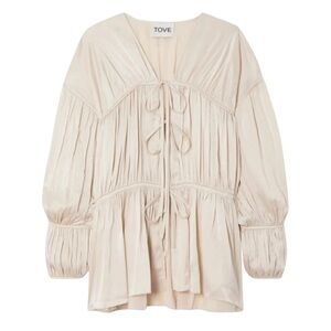 TOVE Zoe Tie-Front Gathered Silk-Blend Blouse
